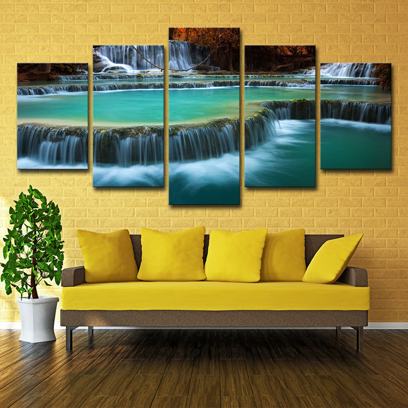 Aqua Cascade Spring Water Canvas Art Multi-Piece Wall Decoration for Living Room Aqua Clearhalo 'Art Gallery' 'Canvas Art' 'Contemporary Art Gallery' 'Modern' Arts' 1599487