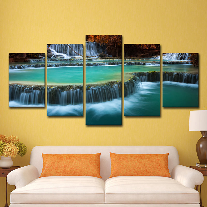 Aqua Cascade Spring Water Canvas Art Multi-Piece Wall Decoration for Living Room Clearhalo 'Art Gallery' 'Canvas Art' 'Contemporary Art Gallery' 'Modern' Arts' 1599488