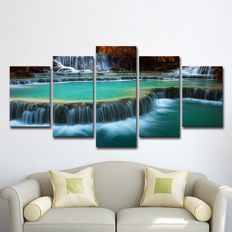 Aqua Cascade Spring Water Canvas Art Multi-Piece Wall Decoration for Living Room Clearhalo 'Art Gallery' 'Canvas Art' 'Contemporary Art Gallery' 'Modern' Arts' 1599489