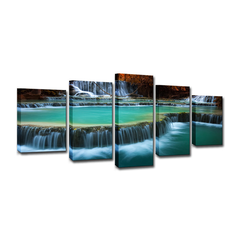 Aqua Cascade Spring Water Canvas Art Multi-Piece Wall Decoration for Living Room Clearhalo 'Art Gallery' 'Canvas Art' 'Contemporary Art Gallery' 'Modern' Arts' 1599490