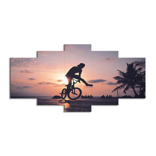 Tropical Sunset Bike Ride Canvas Grey and Orange Multi-Piece Wall Art for Apartment Clearhalo 'Art Gallery' 'Canvas Art' 'Contemporary Art Gallery' 'Modern' Arts' 1599497