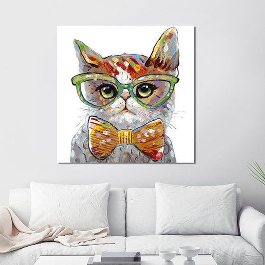 Modern Cat Painting Canvas Textured Yellow and Grey Wall Art Decor for Living Room Yellow 24" x 24" Clearhalo 'Art Gallery' 'Canvas Art' 'Contemporary Art Gallery' 'Modern' Arts' 1599535