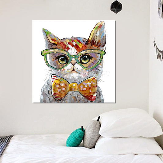 Modern Cat Painting Canvas Textured Yellow and Grey Wall Art Decor for Living Room Clearhalo 'Art Gallery' 'Canvas Art' 'Contemporary Art Gallery' 'Modern' Arts' 1599536
