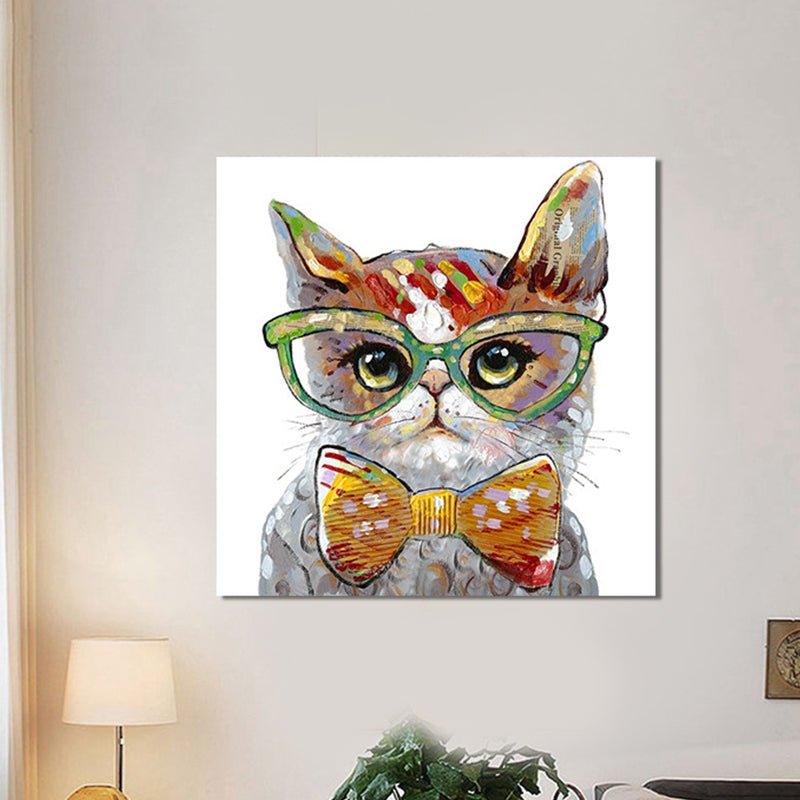 Modern Cat Painting Canvas Textured Yellow and Grey Wall Art Decor for Living Room Clearhalo 'Art Gallery' 'Canvas Art' 'Contemporary Art Gallery' 'Modern' Arts' 1599537