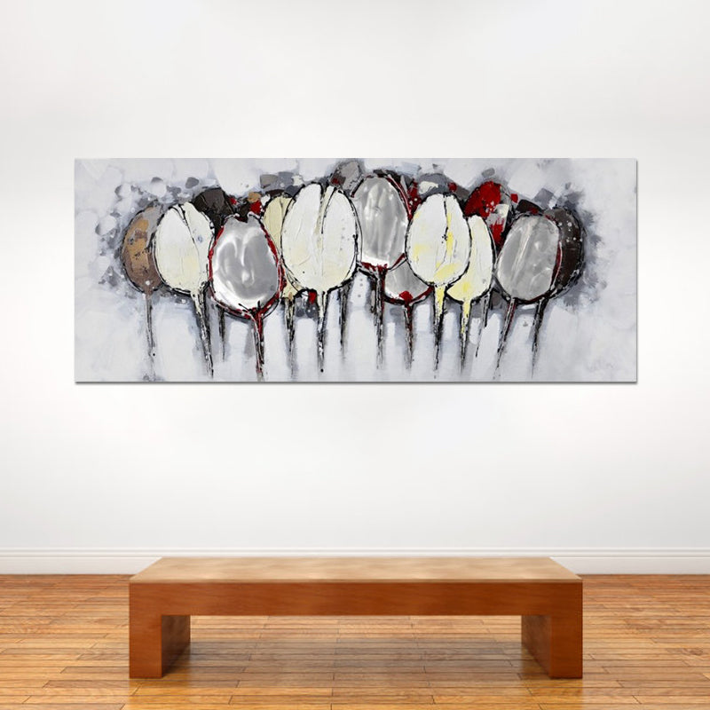 Extra Large Tulip Flowers Painting Modern Trendy Hand-Print Wall Art Decor in Grey Clearhalo 'Art Gallery' 'Canvas Art' 'Contemporary Art Gallery' 'Modern' Arts' 1599541