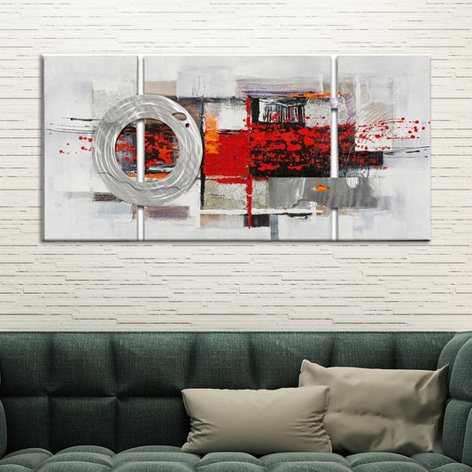 Circles Painting Art Print Textured Surface Modern Style Living Room Wall Decoration Red 24" x 48" Clearhalo 'Art Gallery' 'Canvas Art' 'Contemporary Art Gallery' 'Modern' Arts' 1599571