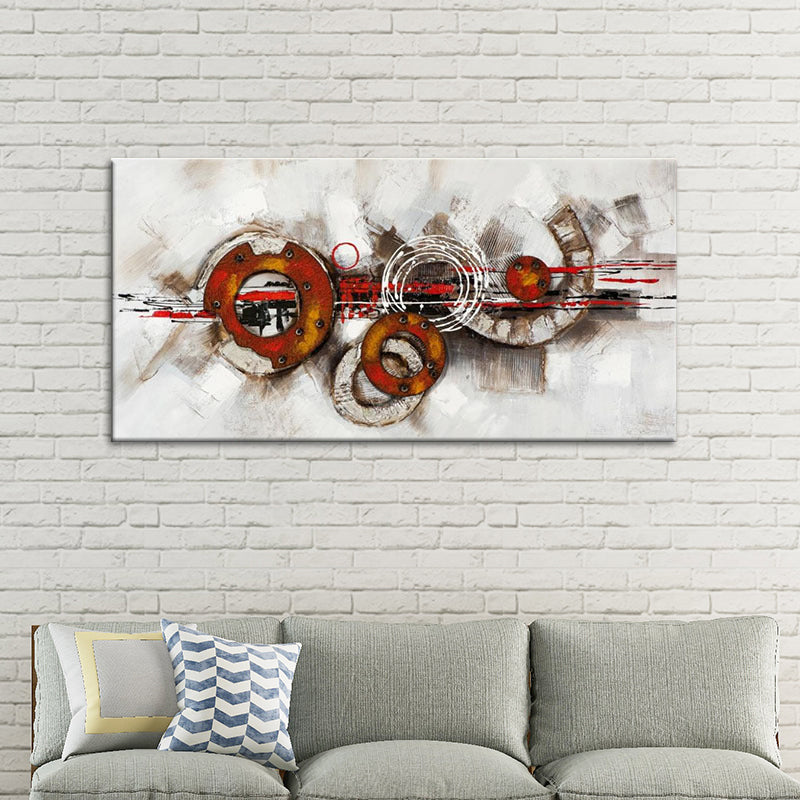 Circles Painting Art Print Textured Surface Modern Style Living Room Wall Decoration Dark Red 24" x 48" Clearhalo 'Art Gallery' 'Canvas Art' 'Contemporary Art Gallery' 'Modern' Arts' 1599576