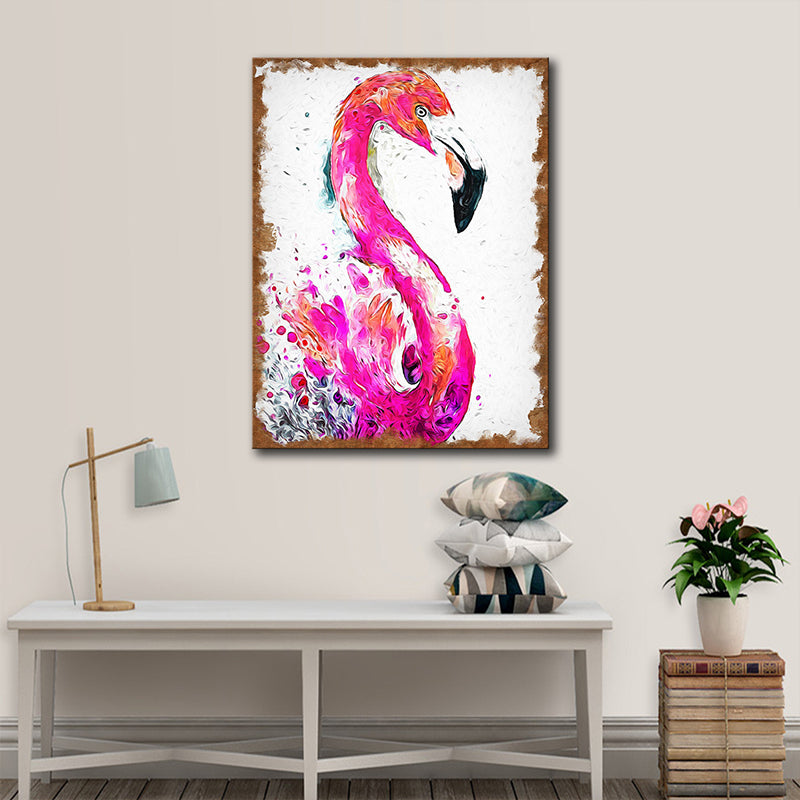 Rose Red Flamingo Painting Canvas Print Textured Wall Art Decor for Girls Bedroom Rose Red Clearhalo 'Art Gallery' 'Canvas Art' 'Contemporary Art Gallery' 'Modern' Arts' 1599581