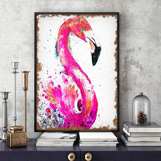 Rose Red Flamingo Painting Canvas Print Textured Wall Art Decor for Girls Bedroom Clearhalo 'Art Gallery' 'Canvas Art' 'Contemporary Art Gallery' 'Modern' Arts' 1599583