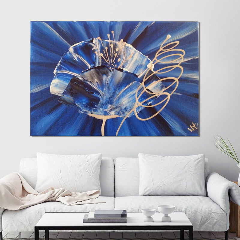 Close-Up View Flower Painting Blue Modern Style Wall Art Print for Living Room, Canvas Made Blue 24" x 48" Clearhalo 'Art Gallery' 'Canvas Art' 'Contemporary Art Gallery' 'Modern' Arts' 1599588