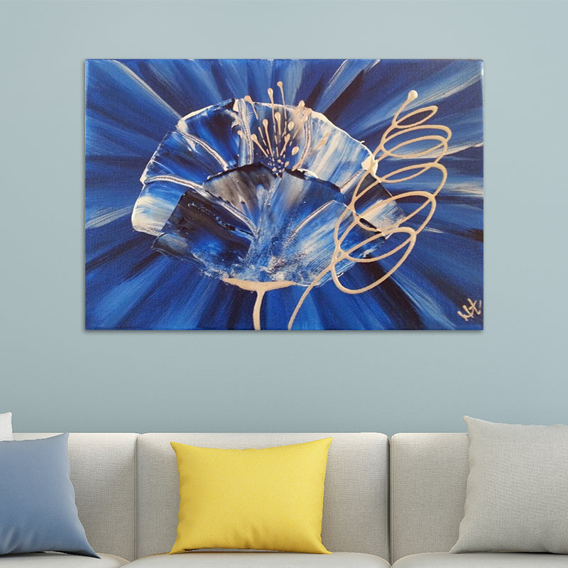 Close-Up View Flower Painting Blue Modern Style Wall Art Print for Living Room, Canvas Made Clearhalo 'Art Gallery' 'Canvas Art' 'Contemporary Art Gallery' 'Modern' Arts' 1599589