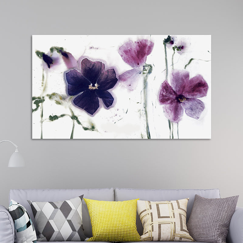 Textured Purple Canvas Print Modernist Watercolor Flower Wall Art for Living Room Purple 24" x 48" Clearhalo 'Art Gallery' 'Canvas Art' 'Contemporary Art Gallery' 'Modern' Arts' 1599593