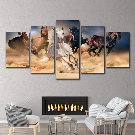 Multi-Piece Steeds Painting Contemporary Canvas Wall Art in Brown and Blue Brown Clearhalo 'Art Gallery' 'Canvas Art' 'Contemporary Art Gallery' 'Modern' Arts' 1599598