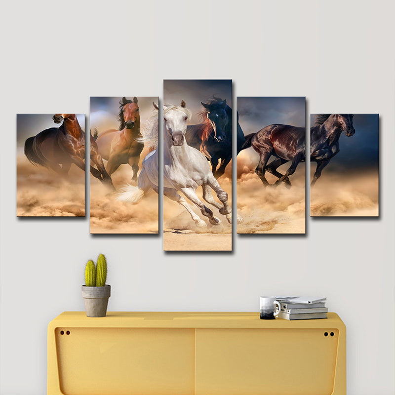 Multi-Piece Steeds Painting Contemporary Canvas Wall Art in Brown and Blue Clearhalo 'Art Gallery' 'Canvas Art' 'Contemporary Art Gallery' 'Modern' Arts' 1599599