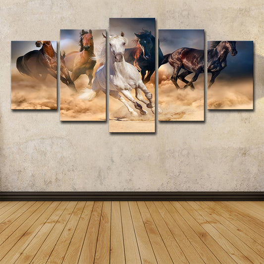 Multi-Piece Steeds Painting Contemporary Canvas Wall Art in Brown and Blue Clearhalo 'Art Gallery' 'Canvas Art' 'Contemporary Art Gallery' 'Modern' Arts' 1599600