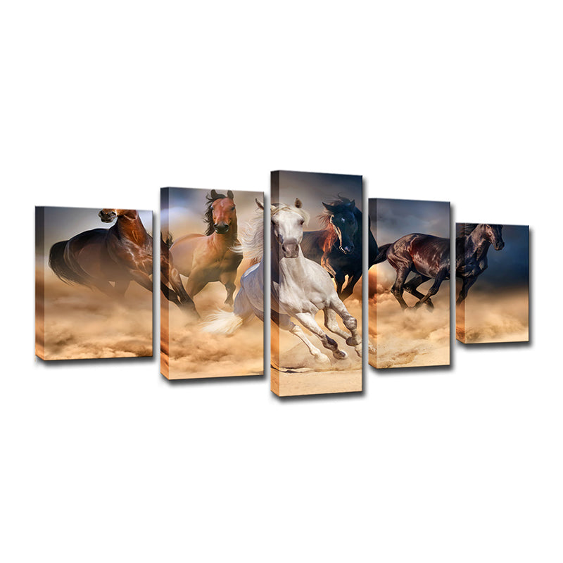 Multi-Piece Steeds Painting Contemporary Canvas Wall Art in Brown and Blue Clearhalo 'Art Gallery' 'Canvas Art' 'Contemporary Art Gallery' 'Modern' Arts' 1599601