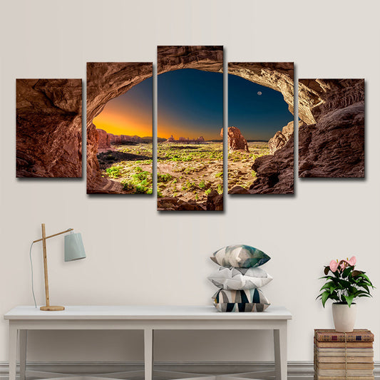 Brown Modern Style Wall Art Decor Sunset View from the Cave Canvas for Living Room Brown Clearhalo 'Art Gallery' 'Canvas Art' 'Contemporary Art Gallery' 'Modern' Arts' 1599619