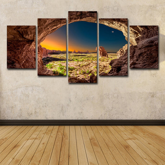 Brown Modern Style Wall Art Decor Sunset View from the Cave Canvas for Living Room Clearhalo 'Art Gallery' 'Canvas Art' 'Contemporary Art Gallery' 'Modern' Arts' 1599621