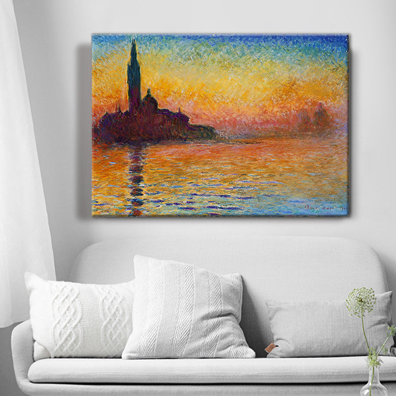 Textured Orange Wrapped Canvas Modern City by the River Sundown Scenery Wall Art Clearhalo 'Art Gallery' 'Canvas Art' 'Contemporary Art Gallery' 'Modern' Arts' 1599627