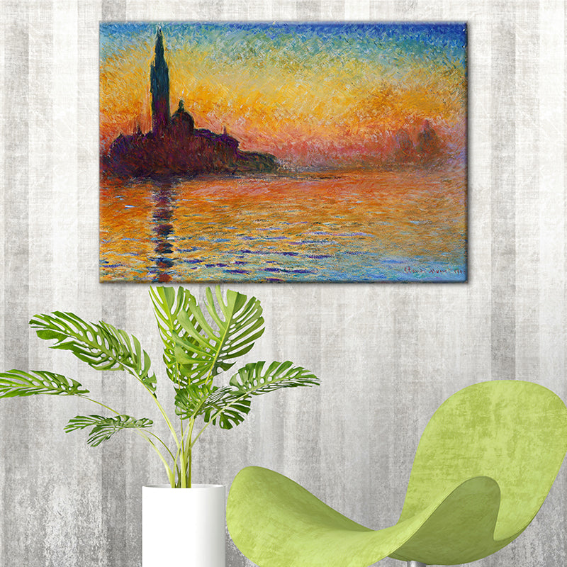 Textured Orange Wrapped Canvas Modern City by the River Sundown Scenery Wall Art Clearhalo 'Art Gallery' 'Canvas Art' 'Contemporary Art Gallery' 'Modern' Arts' 1599628