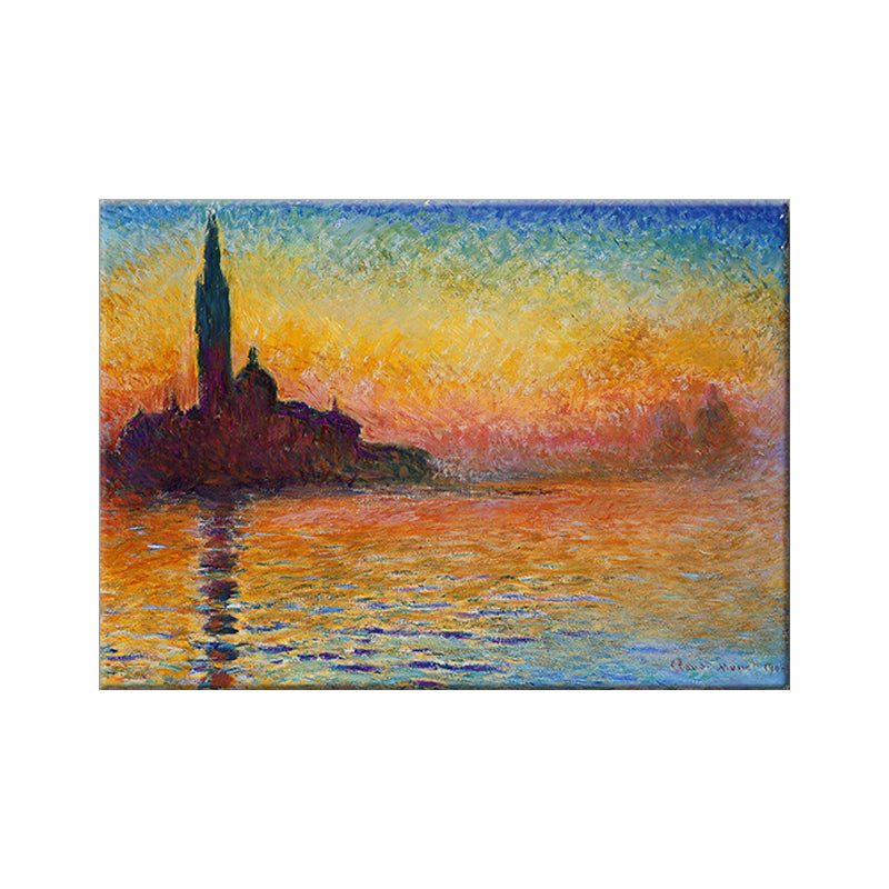 Textured Orange Wrapped Canvas Modern City by the River Sundown Scenery Wall Art Clearhalo 'Art Gallery' 'Canvas Art' 'Contemporary Art Gallery' 'Modern' Arts' 1599629
