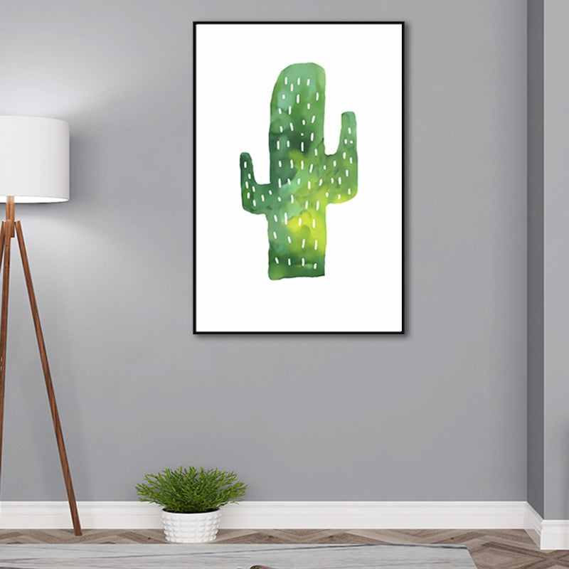 Tropical Cactus Painting Art Print Living Room Canvas in Green on White, Texture Clearhalo 'Art Gallery' 'Canvas Art' 'Coastal Art Gallery' 'Tropical' Arts' 1599668