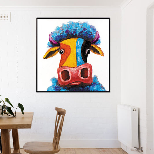 Contemporary Ox Art Print Blue-Yellow Textured Surface Wrapped Canvas for Living Room Clearhalo 'Art Gallery' 'Canvas Art' 'Contemporary Art Gallery' 'Modern' Arts' 1599674