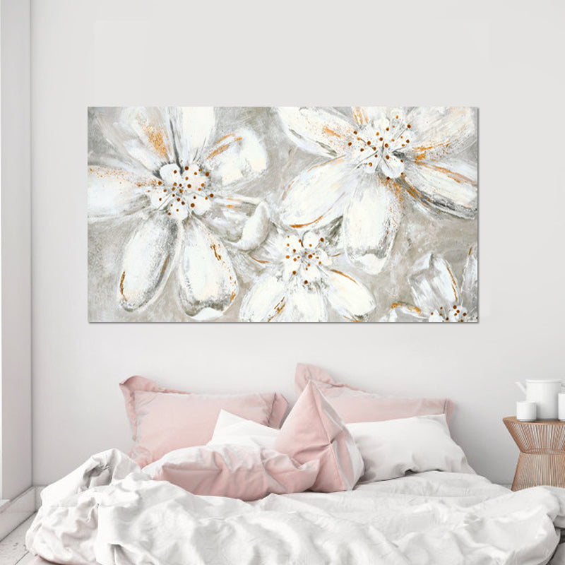 Huge Blooming Flower Canvas Art Textured Modernist Bedroom Wall Decoration in Grey Grey 24" x 48" Clearhalo 'Art Gallery' 'Canvas Art' 'Contemporary Art Gallery' 'Modern' Arts' 1599680
