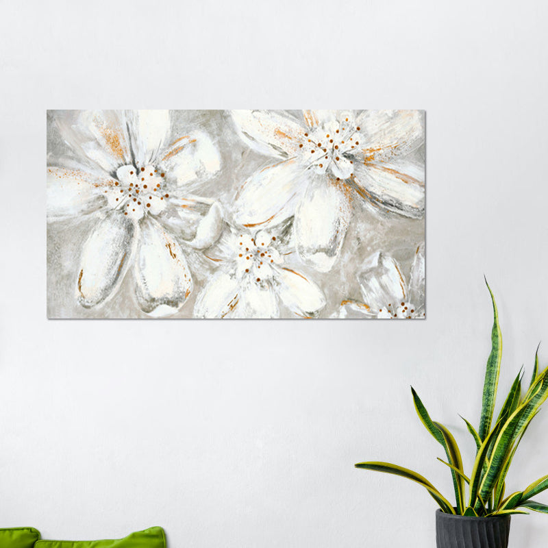 Huge Blooming Flower Canvas Art Textured Modernist Bedroom Wall Decoration in Grey Clearhalo 'Art Gallery' 'Canvas Art' 'Contemporary Art Gallery' 'Modern' Arts' 1599681