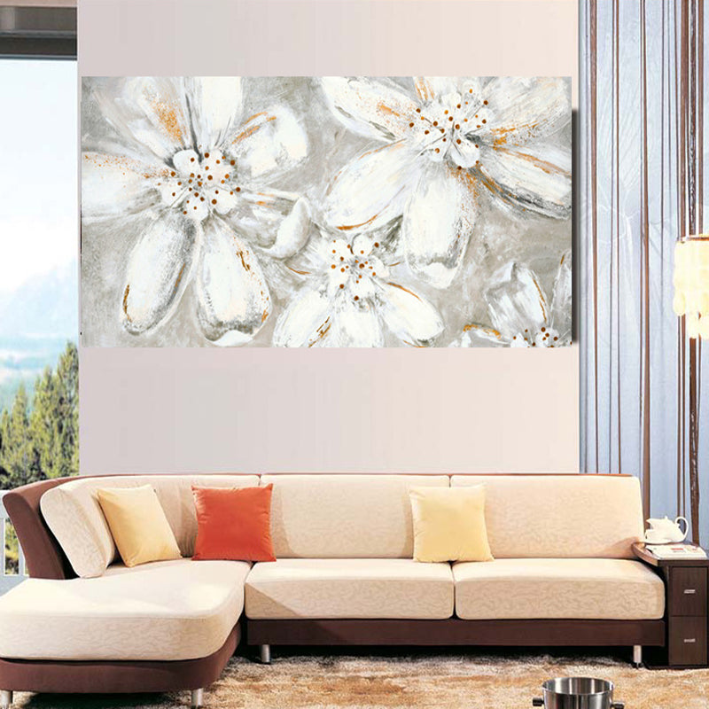 Huge Blooming Flower Canvas Art Textured Modernist Bedroom Wall Decoration in Grey Clearhalo 'Art Gallery' 'Canvas Art' 'Contemporary Art Gallery' 'Modern' Arts' 1599682