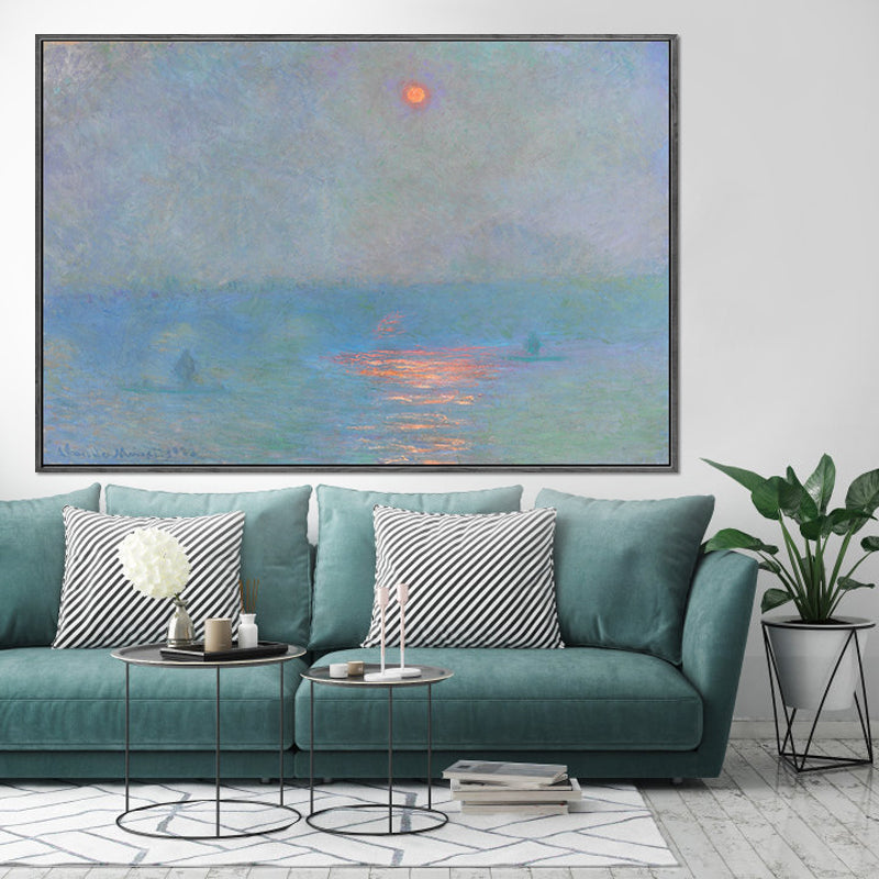 Blue Modern Canvas Art Moon Reflection on Sea Scenery Wall Decor for Living Room Clearhalo 'Art Gallery' 'Canvas Art' 'Contemporary Art Gallery' 'Modern' Arts' 1599686