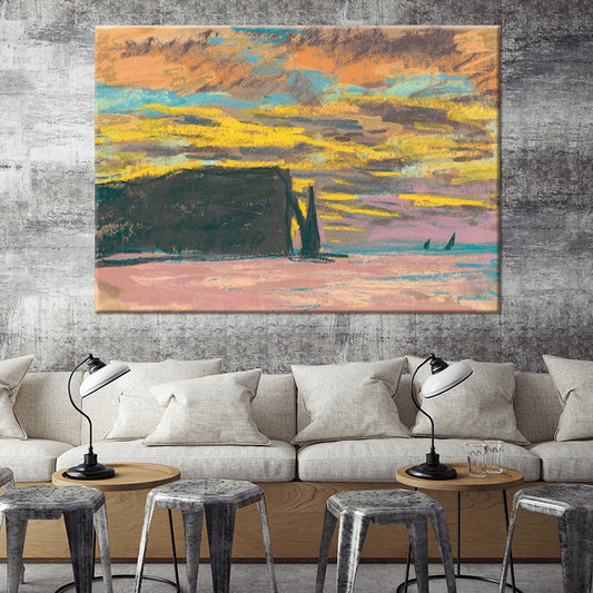 Modern Scenery Canvas Art Yellow Beach with Evening Glow View Wall Decor for Living Room Yellow Clearhalo 'Art Gallery' 'Canvas Art' 'Contemporary Art Gallery' 'Modern' Arts' 1599692