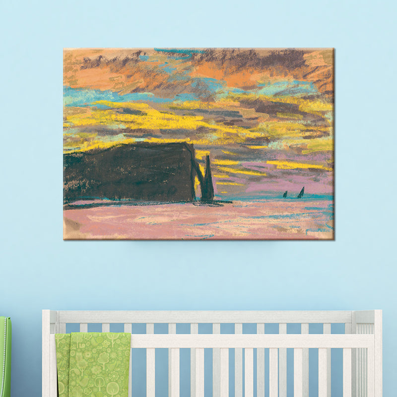 Modern Scenery Canvas Art Yellow Beach with Evening Glow View Wall Decor for Living Room Clearhalo 'Art Gallery' 'Canvas Art' 'Contemporary Art Gallery' 'Modern' Arts' 1599694