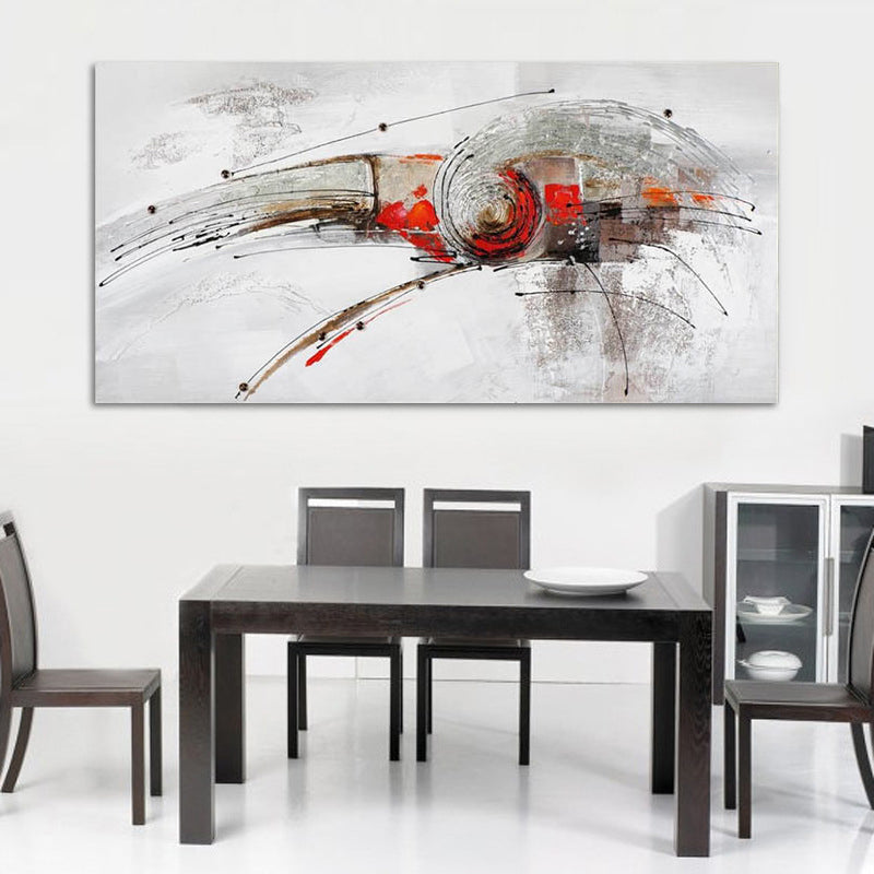 Modernist Whirling Painting Dining Room Canvas Wall Art in Red and White, Textured Red 24" x 48" Clearhalo 'Art Gallery' 'Canvas Art' 'Contemporary Art Gallery' 'Modern' Arts' 1599716