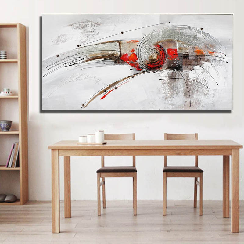 Modernist Whirling Painting Dining Room Canvas Wall Art in Red and White, Textured Clearhalo 'Art Gallery' 'Canvas Art' 'Contemporary Art Gallery' 'Modern' Arts' 1599718