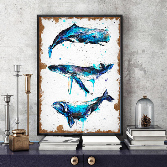 Modern Style Whales Wall Art Living Room Wrapped Canvas Painting in Blue on White Blue Clearhalo 'Art Gallery' 'Canvas Art' 'Contemporary Art Gallery' 'Modern' Arts' 1599721