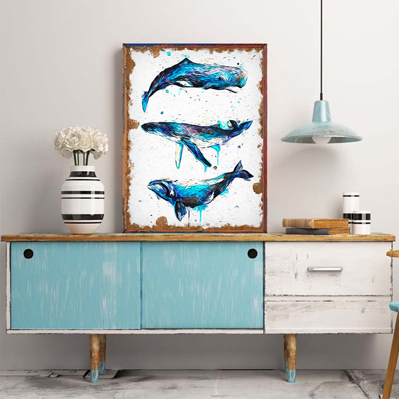 Modern Style Whales Wall Art Living Room Wrapped Canvas Painting in Blue on White Clearhalo 'Art Gallery' 'Canvas Art' 'Contemporary Art Gallery' 'Modern' Arts' 1599722