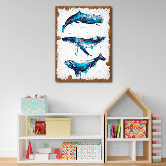 Modern Style Whales Wall Art Living Room Wrapped Canvas Painting in Blue on White Clearhalo 'Art Gallery' 'Canvas Art' 'Contemporary Art Gallery' 'Modern' Arts' 1599723