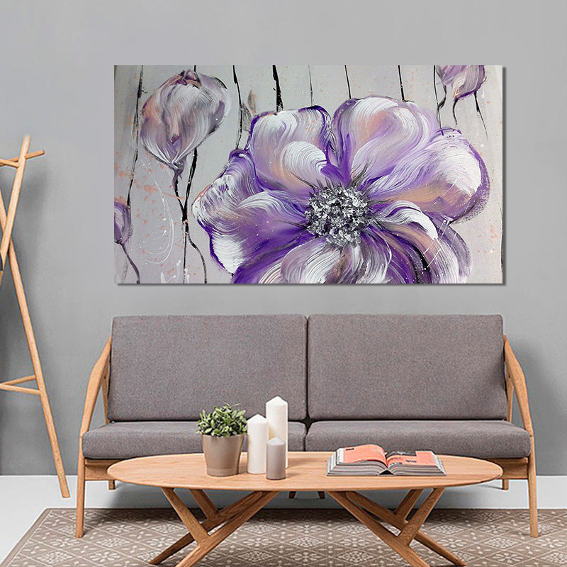 Stylish Flower Painting Canvas Art Purple-Grey Textured Wall Decor for Living Room Purple 24" x 48" Clearhalo 'Art Gallery' 'Canvas Art' 'Contemporary Art Gallery' 'Modern' Arts' 1599728