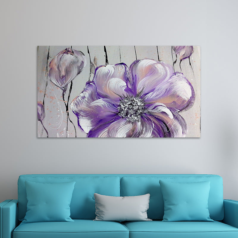 Stylish Flower Painting Canvas Art Purple-Grey Textured Wall Decor for Living Room Clearhalo 'Art Gallery' 'Canvas Art' 'Contemporary Art Gallery' 'Modern' Arts' 1599729