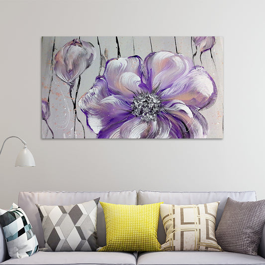 Stylish Flower Painting Canvas Art Purple-Grey Textured Wall Decor for Living Room Clearhalo 'Art Gallery' 'Canvas Art' 'Contemporary Art Gallery' 'Modern' Arts' 1599730