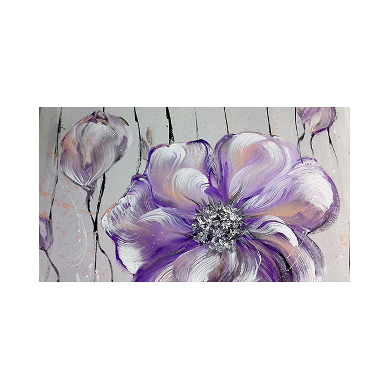 Stylish Flower Painting Canvas Art Purple-Grey Textured Wall Decor for Living Room Clearhalo 'Art Gallery' 'Canvas Art' 'Contemporary Art Gallery' 'Modern' Arts' 1599731