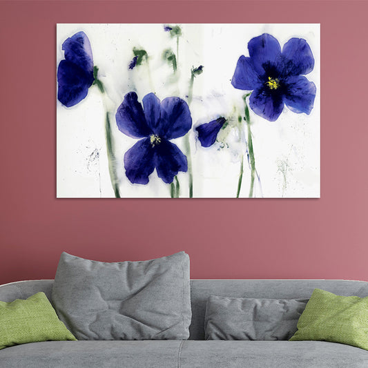 Blue Flowers Wall Decor Watercolor Minimalist Textured Canvas Wall Art for Hotel Clearhalo 'Art Gallery' 'Canvas Art' 'Contemporary Art Gallery' 'Modern' Arts' 1599734