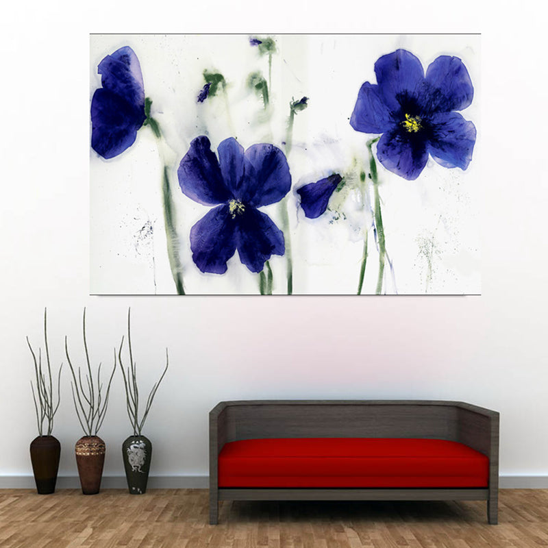 Blue Flowers Wall Decor Watercolor Minimalist Textured Canvas Wall Art for Hotel Clearhalo 'Art Gallery' 'Canvas Art' 'Contemporary Art Gallery' 'Modern' Arts' 1599735