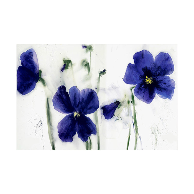 Blue Flowers Wall Decor Watercolor Minimalist Textured Canvas Wall Art for Hotel Clearhalo 'Art Gallery' 'Canvas Art' 'Contemporary Art Gallery' 'Modern' Arts' 1599736