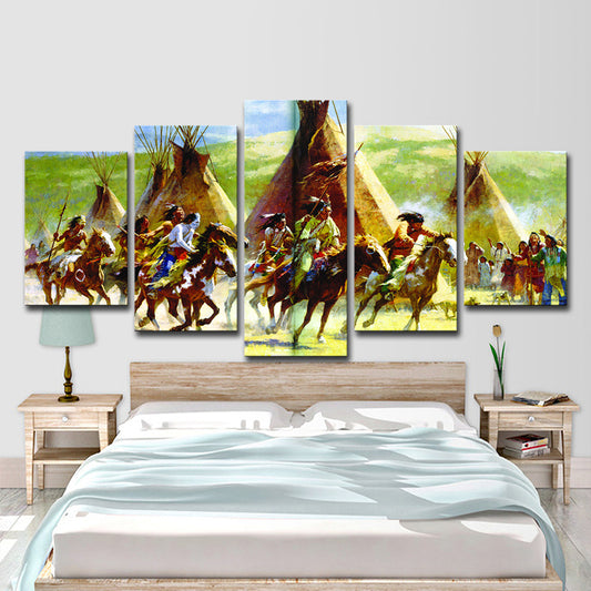Indian Tribe Hunting Canvas Art Modern Style Multi-Piece Wall Decoration in Green Clearhalo 'Art Gallery' 'Canvas Art' 'Contemporary Art Gallery' 'Modern' Arts' 1599739