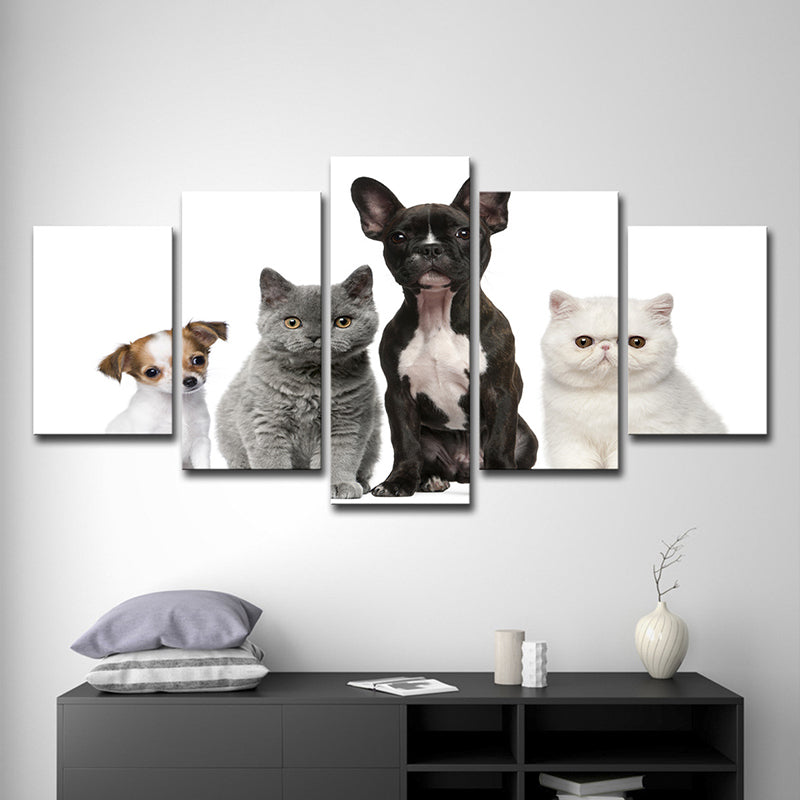 Photo Printed Pets Wall Art for Living Room, Black-Grey-White, Multi-Piece White Clearhalo 'Art Gallery' 'Canvas Art' 'Contemporary Art Gallery' 'Modern' Arts' 1599745
