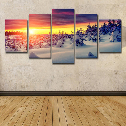 Modern Sunset Snow Landscape Canvas Yellow Multi-Piece Wall Art Decor for Living Room Clearhalo 'Art Gallery' 'Canvas Art' 'Contemporary Art Gallery' 'Modern' Arts' 1599753