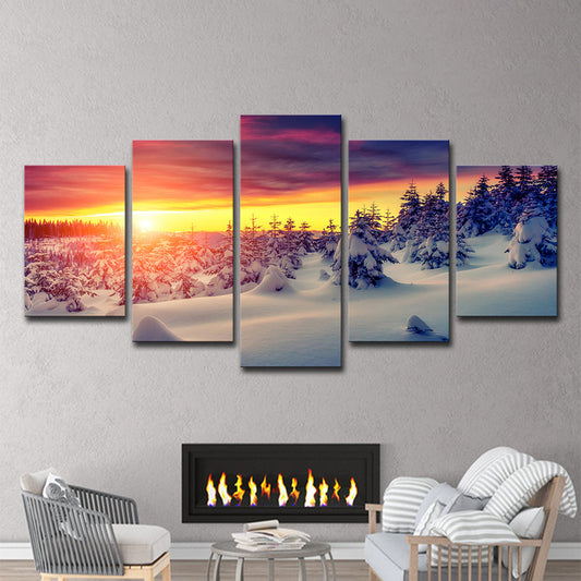 Modern Sunset Snow Landscape Canvas Yellow Multi-Piece Wall Art Decor for Living Room Clearhalo 'Art Gallery' 'Canvas Art' 'Contemporary Art Gallery' 'Modern' Arts' 1599754
