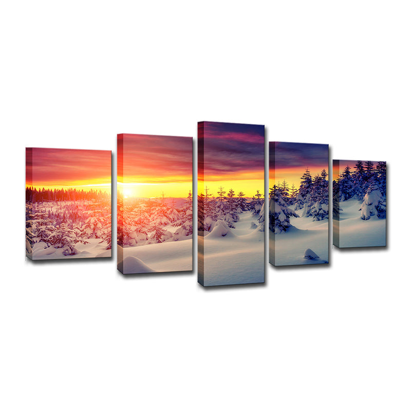 Modern Sunset Snow Landscape Canvas Yellow Multi-Piece Wall Art Decor for Living Room Clearhalo 'Art Gallery' 'Canvas Art' 'Contemporary Art Gallery' 'Modern' Arts' 1599755